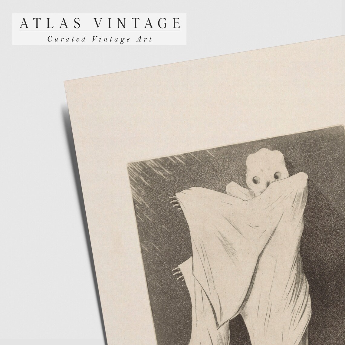 Vintage Ghost Sketch Black and White Monochrome Etching Spooky Art Poster - Image 3