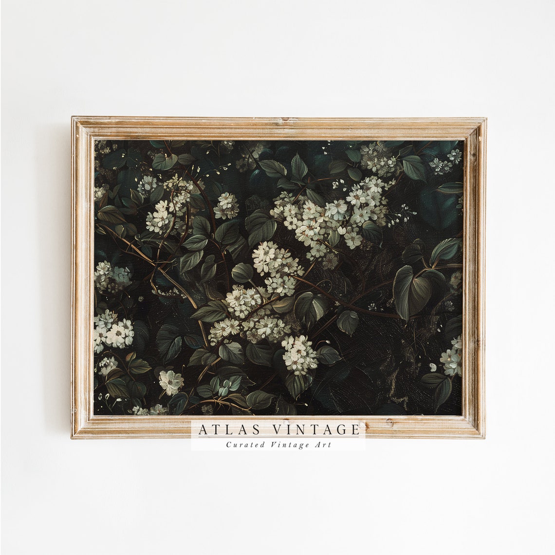 Dark Moody White Blossom Floral Painting Dramatic Flower Poster