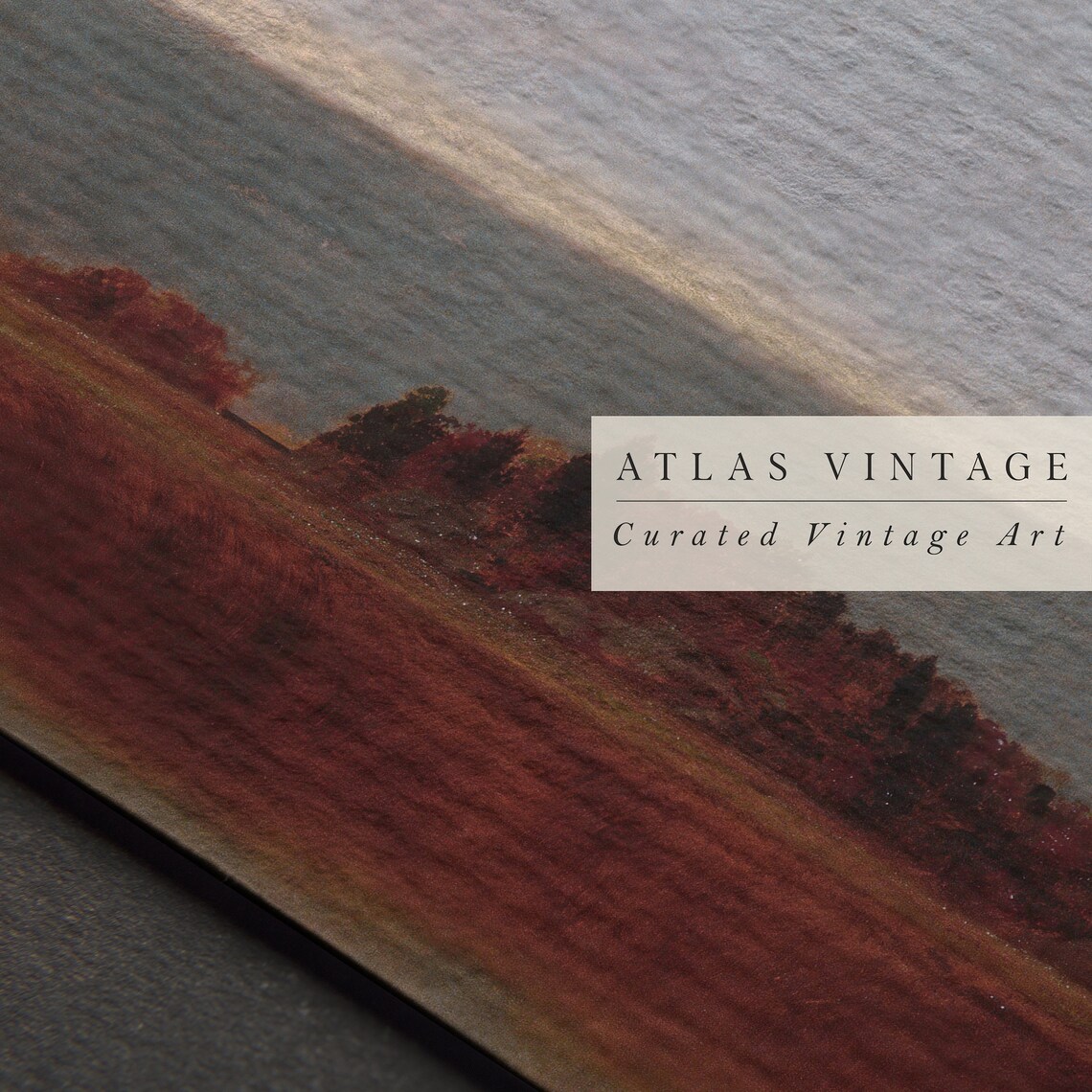 Rust Red Autumn Meadow Dusk Treeline Vintage Rustic Landscape Painting Poster - Image 6
