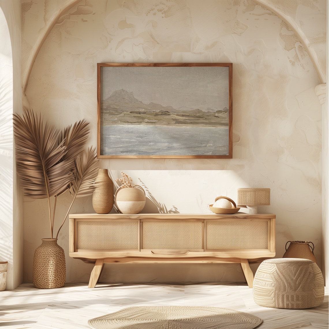 Tonal Muted Seascape With Hills Soft Neutral Coastal Art Poster - Image 5