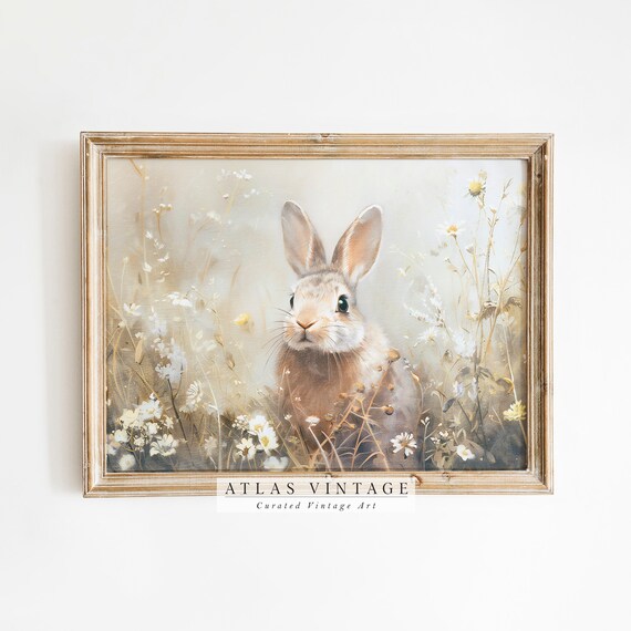 Sweet Bunny Among White Wildflowers Spring Meadow Easter Poster