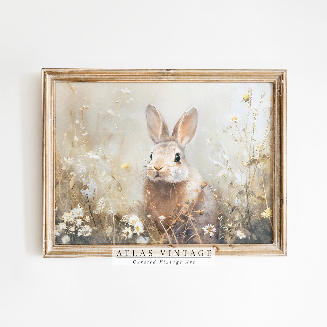 Sweet Bunny Among White Wildflowers Spring Meadow Easter Poster