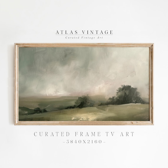 Moody Dark Green Hills Under Brooding Sky Vintage Landscape Painting Poster