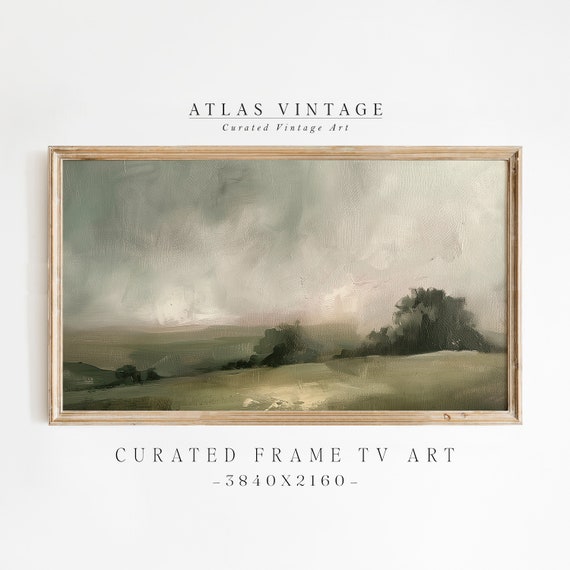 Moody Dark Landscape Spring Frame Tv Art Vintage Summer Field Frame Tv Country Pasture Scenery Tree Decor Rustic Earthy Painting
