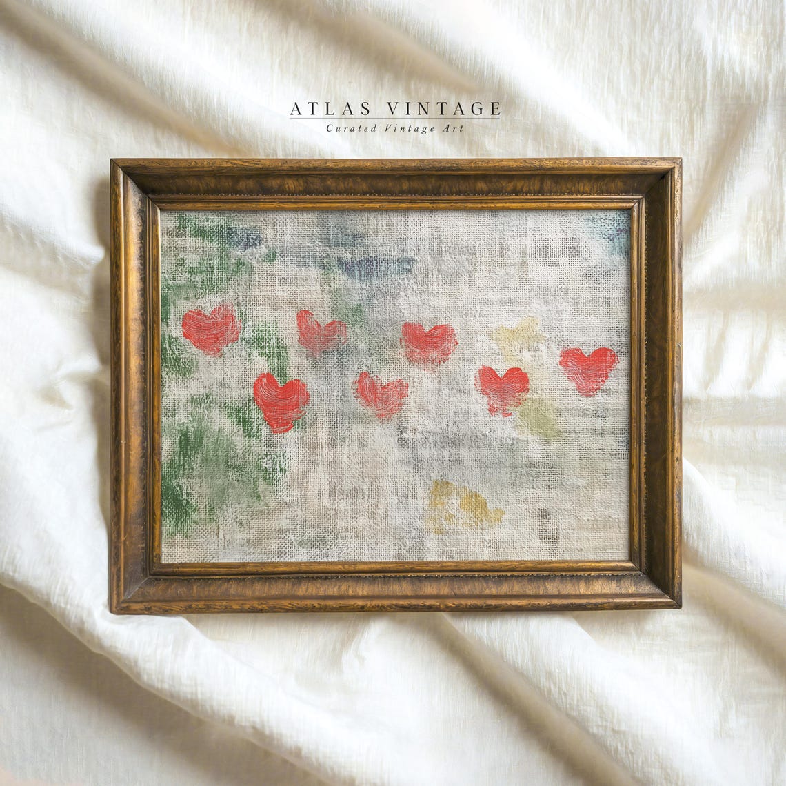Red Hearts on Linen Rustic Canvas Style Valentine Love Wall Art - Image 5
