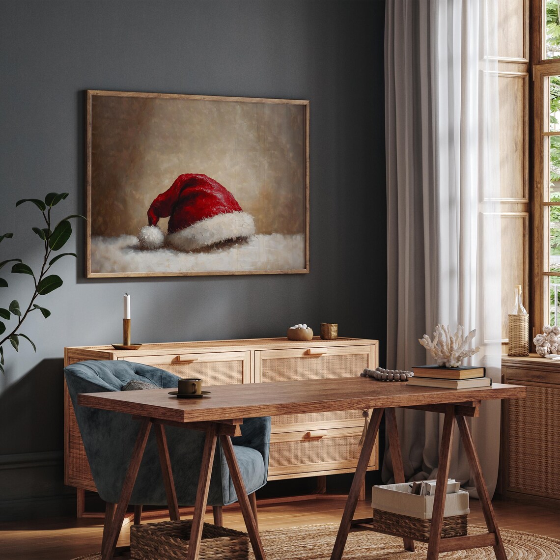 Santa Hat Resting on Snow Vintage Christmas Still Life Poster - Image 5