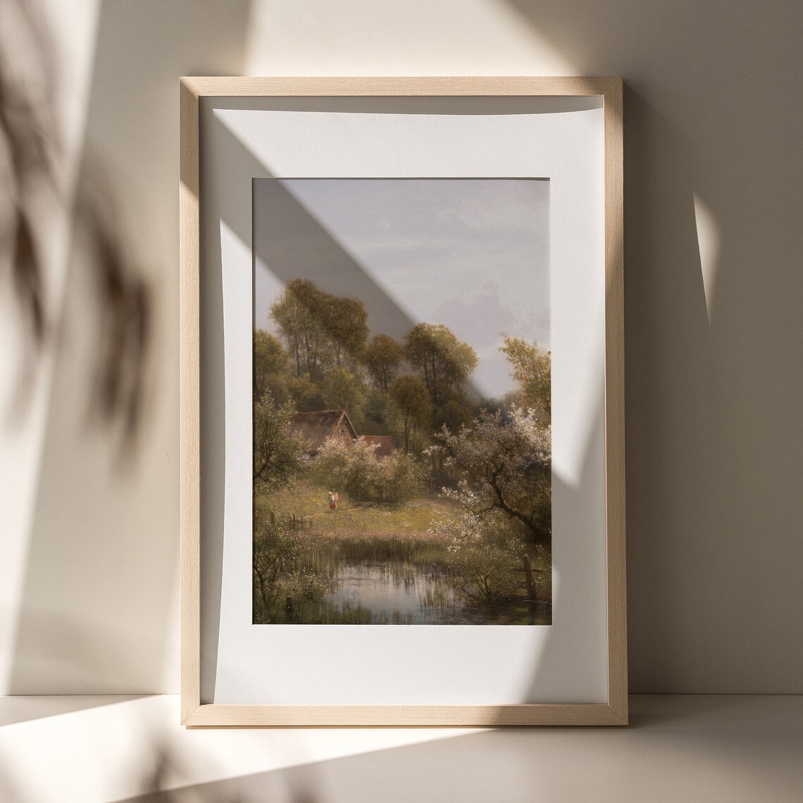 Vintage Country Cottage by Pond Spring Blossom Trees Landscape Art Poster - Image 6