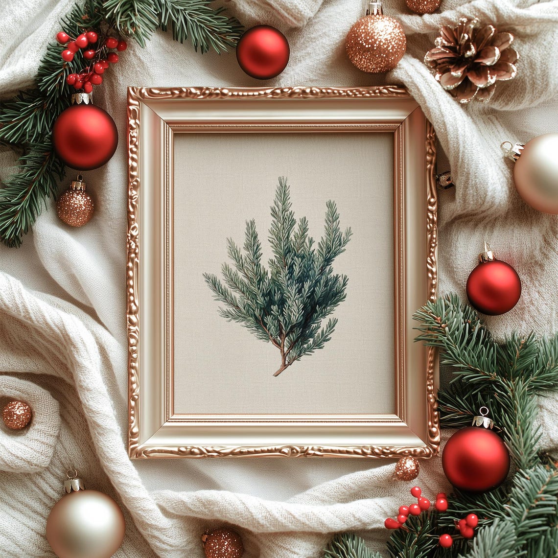 Winter Juniper Branch Vintage Botanical Illustration Evergreen Print - Image 3