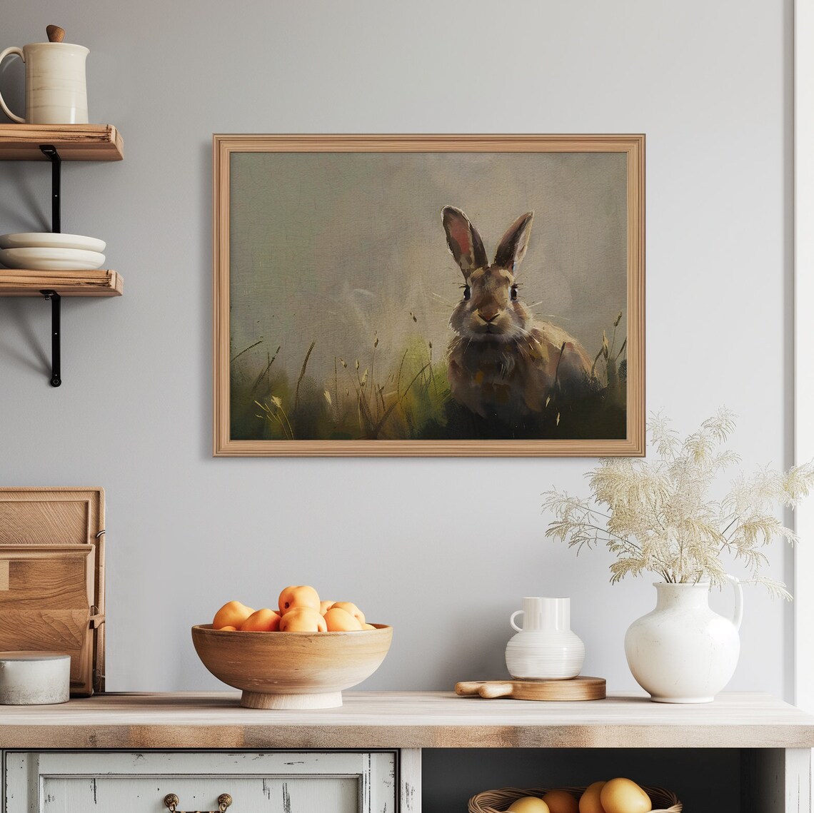 Vintage Spring Rabbit Oil Painting Muted Rustic Bunny Meadow Wildlife Poster - Image 6