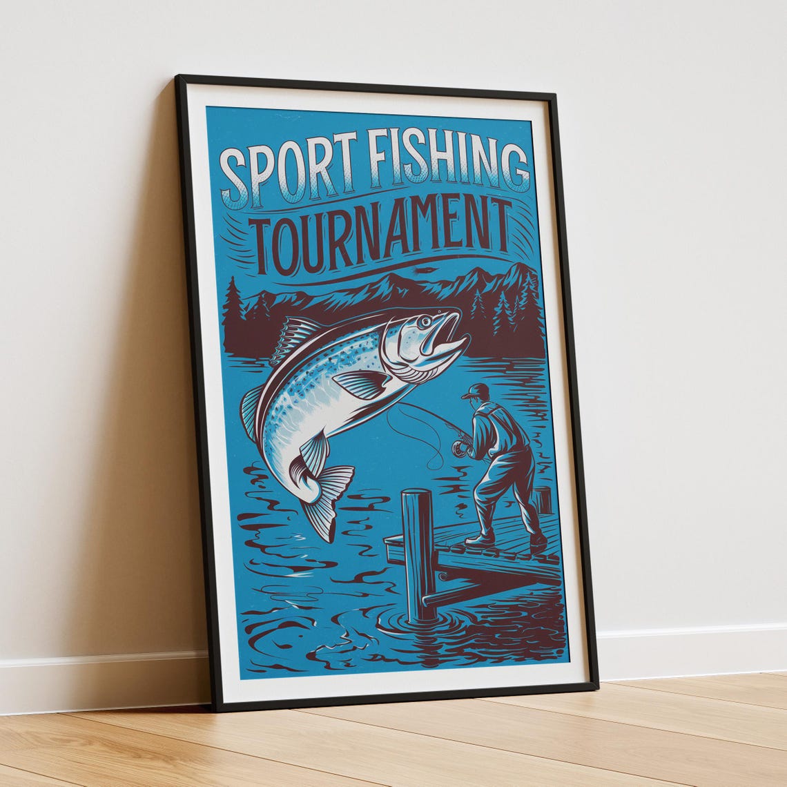 Fisherman Vintage Fishing Illustration, Lake House Decor - Image 3