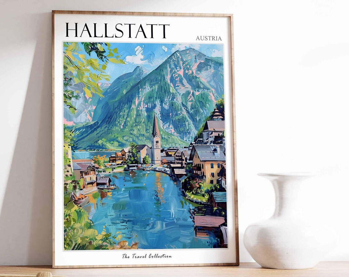 Hallstatt Austria Travel Poster, European Decor