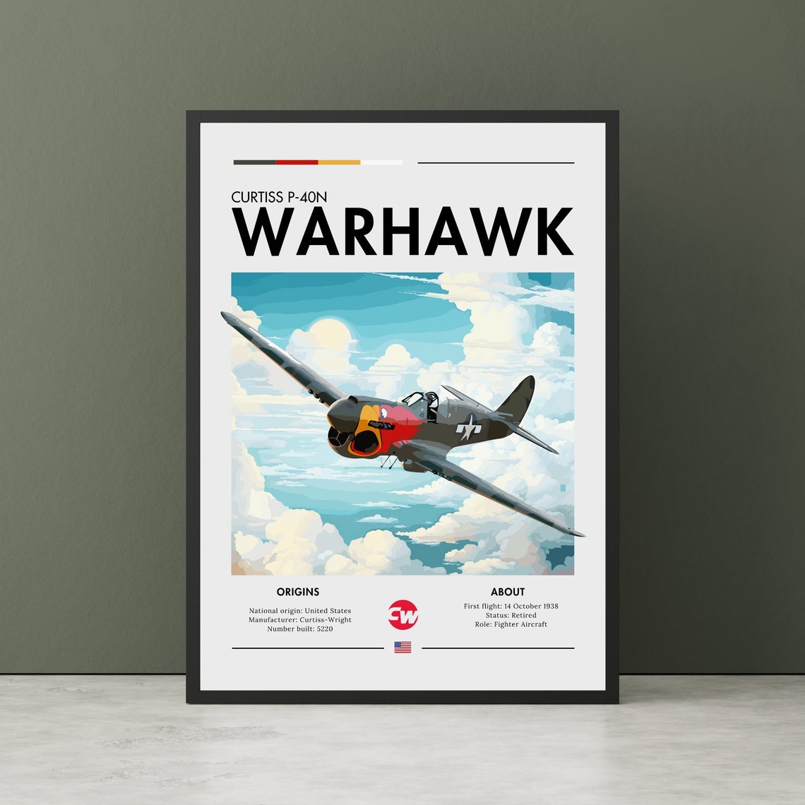 Curtiss P-40N Warhawk WWII Shark Mouth Fighter Aircraft Poster