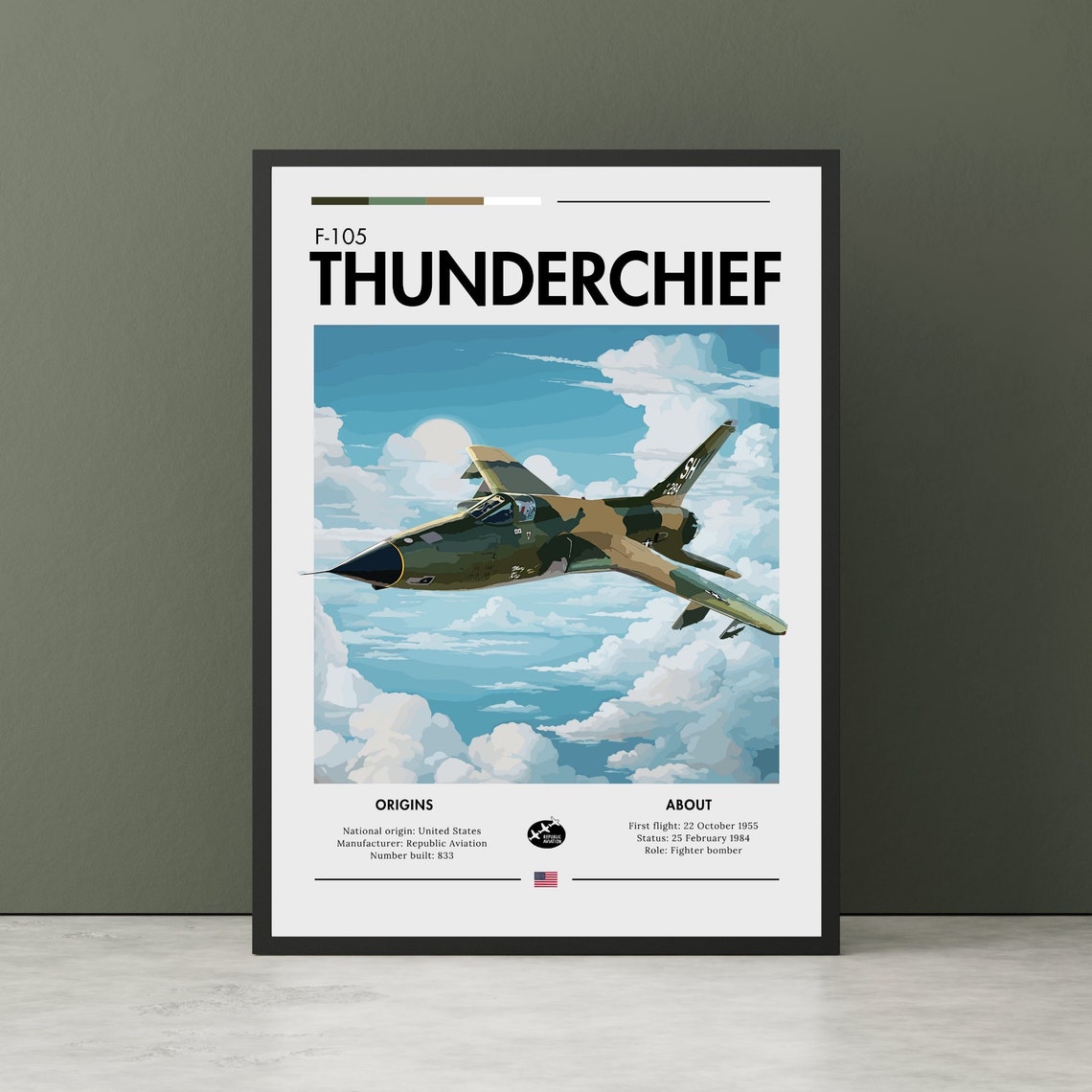 F-105 Thunderchief Camo Fighter Bomber In Clouds Aviation Spec Poster