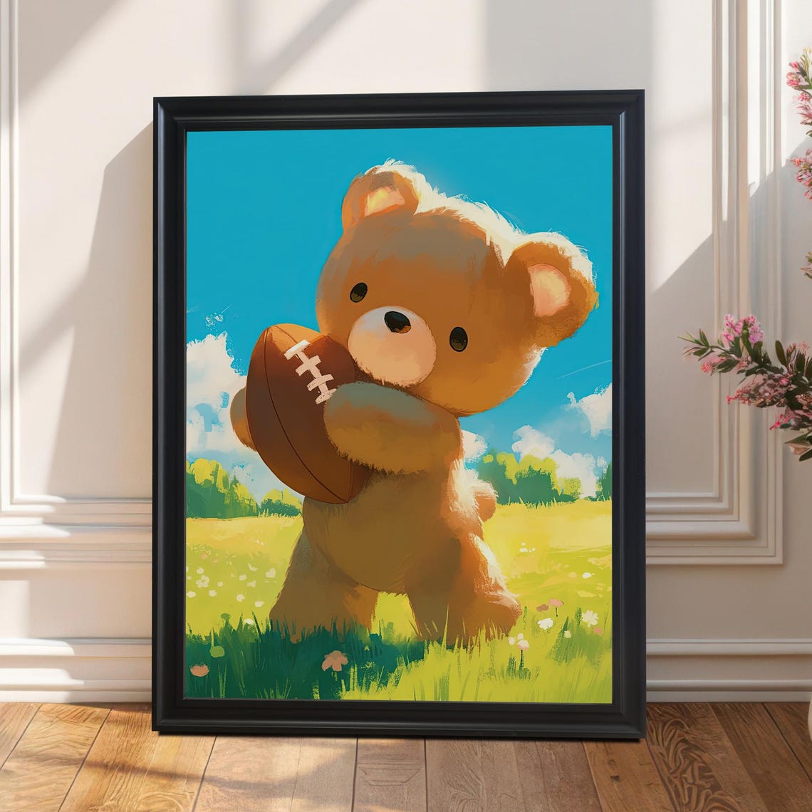 Bear Football Nursery Decor, Art Print
