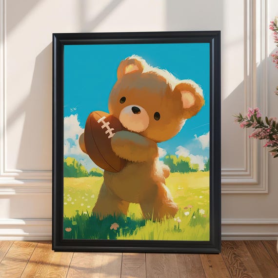 Bear Football Nursery Decor, Art Print