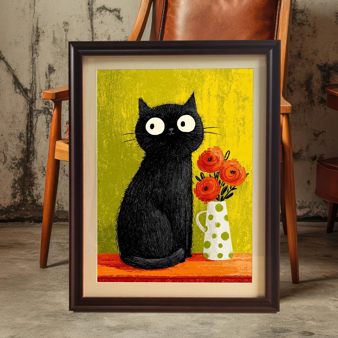 Whimsical Black Cat Art Print