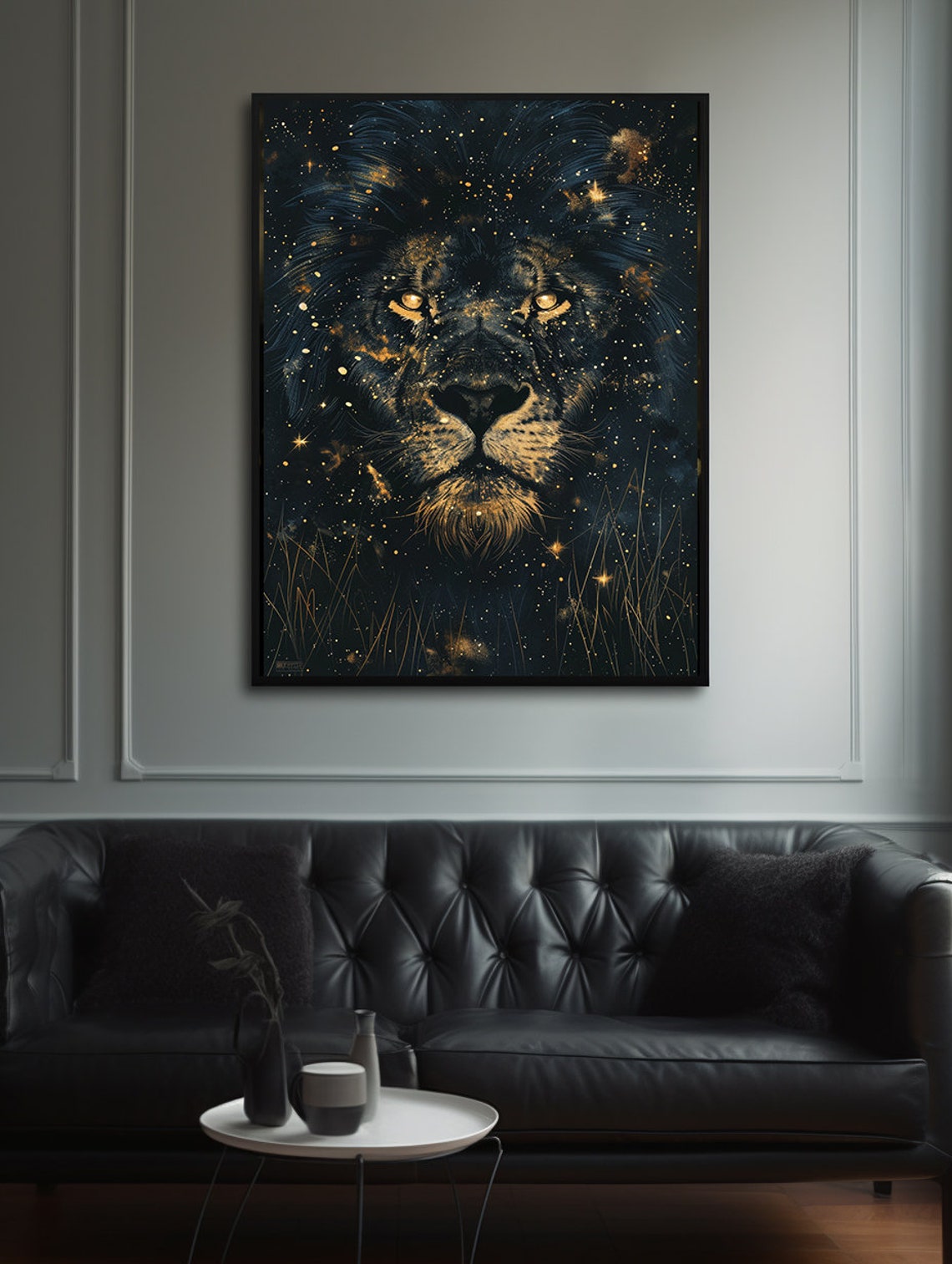 Majestic Lion Face Emerging from a Starry Cosmic Night Sky Poster - Image 5