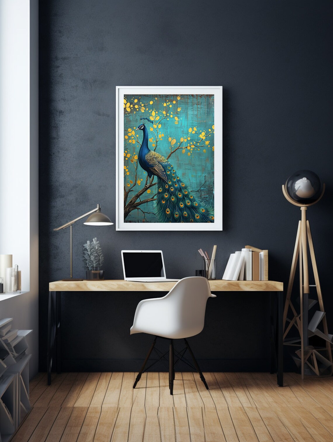 Blue Vintage Peacock Art Print, Art Deco Decor - Image 4