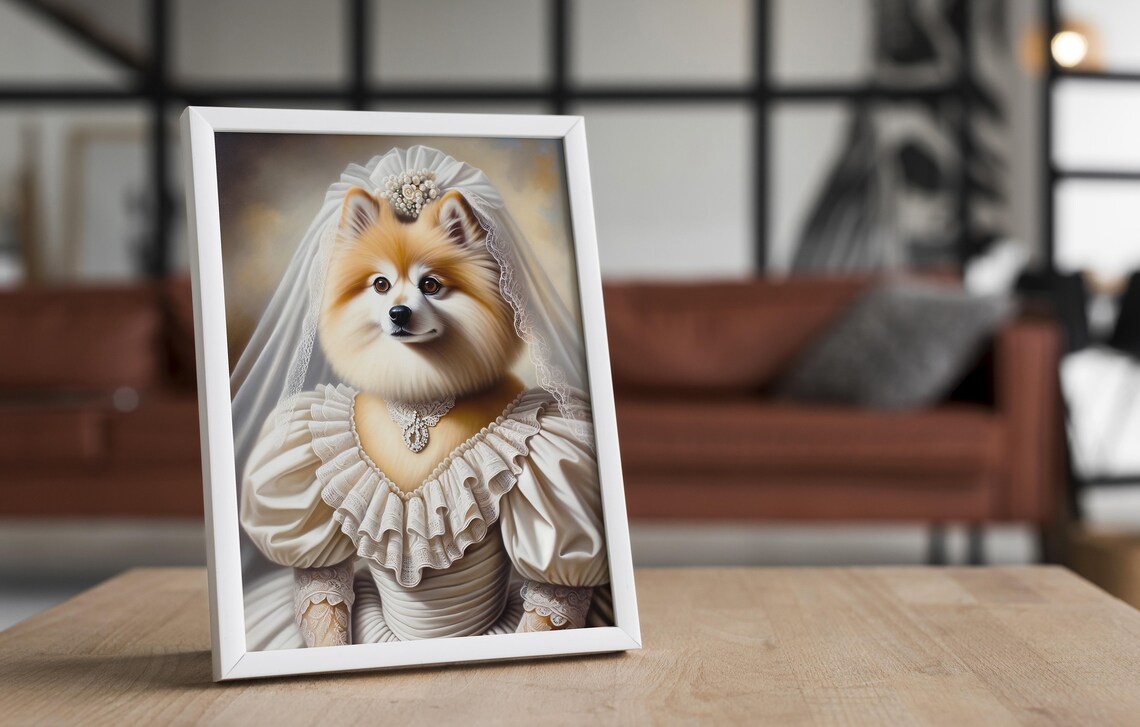 Pomeranian Spitz Dog In Wedding Dress Bride Portrait Art Poster - Image 4