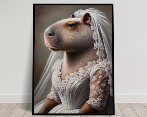 Portrait Of A Capybara Wearing A Wedding Dress Animal Wall Decor Capybara Mariage Poster Bride Wall Art Funny Frame Unique Gift