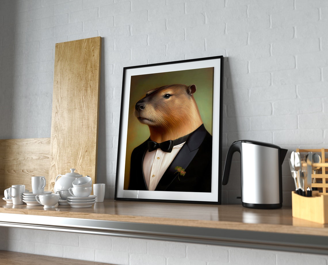 Capybara in a Tuxedo with Bow Tie Dapper Funny Portrait Poster - Image 3