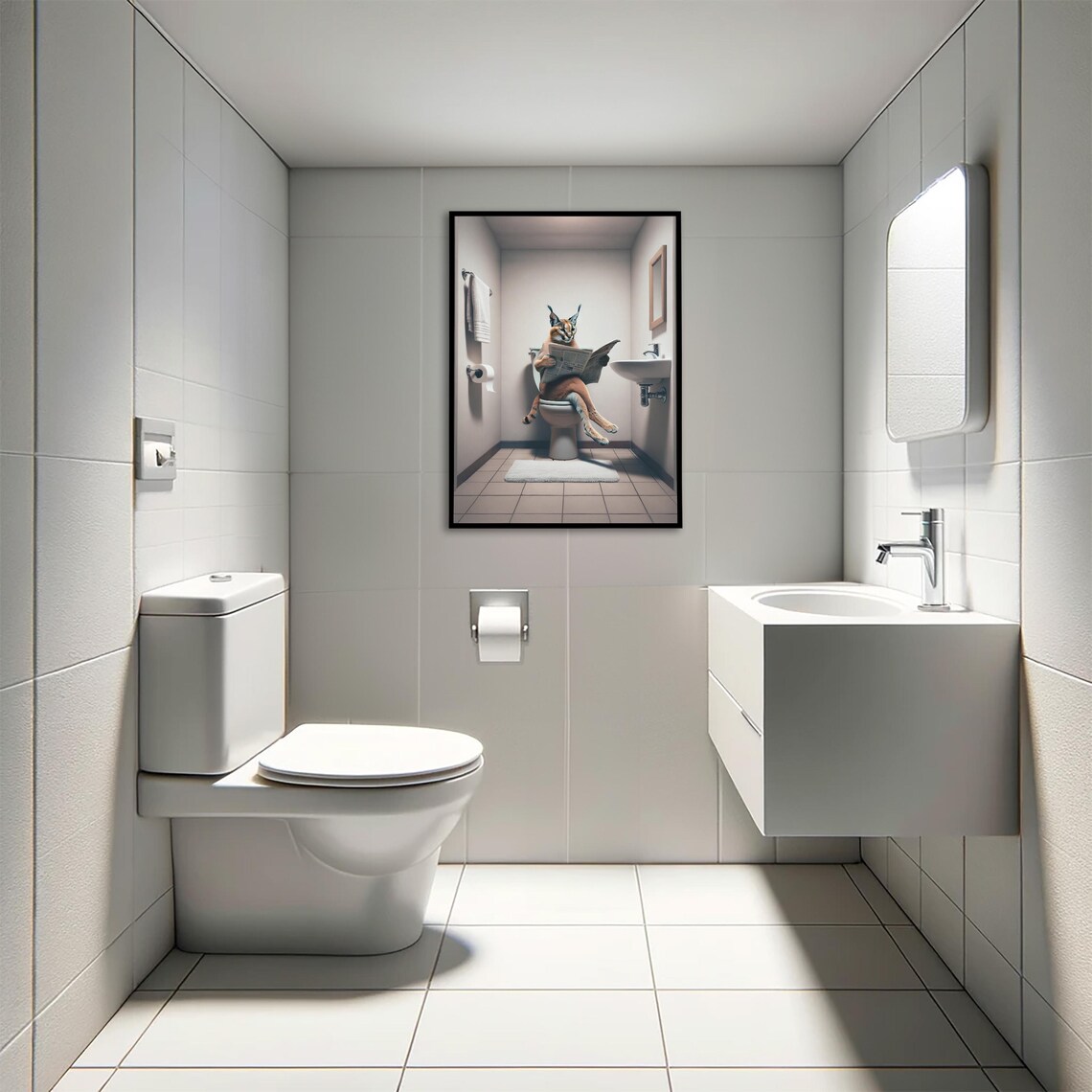 Caracal Reading the Newspaper on the Toilet Funny Bathroom Poster - Image 4