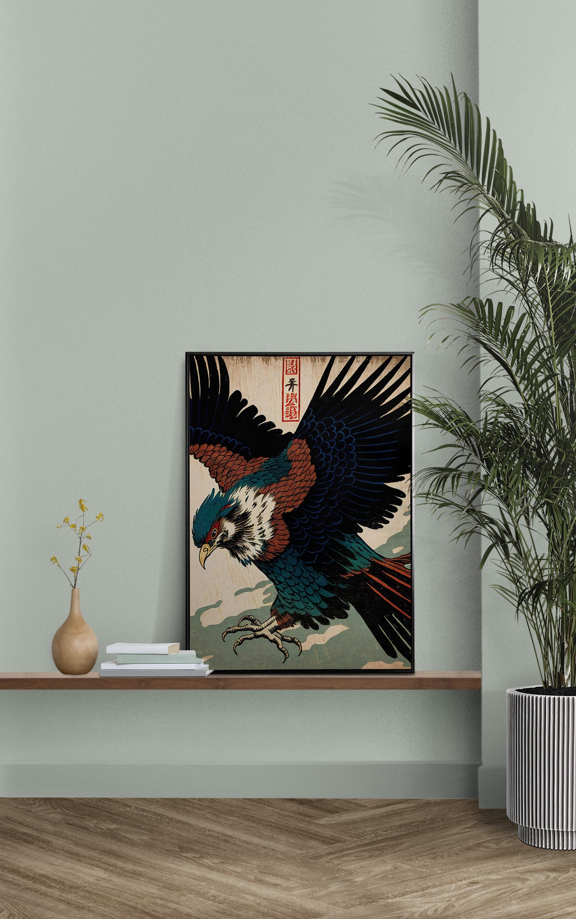Soaring Eagle With Spread Wings Japanese Woodblock Art Poster - Image 2