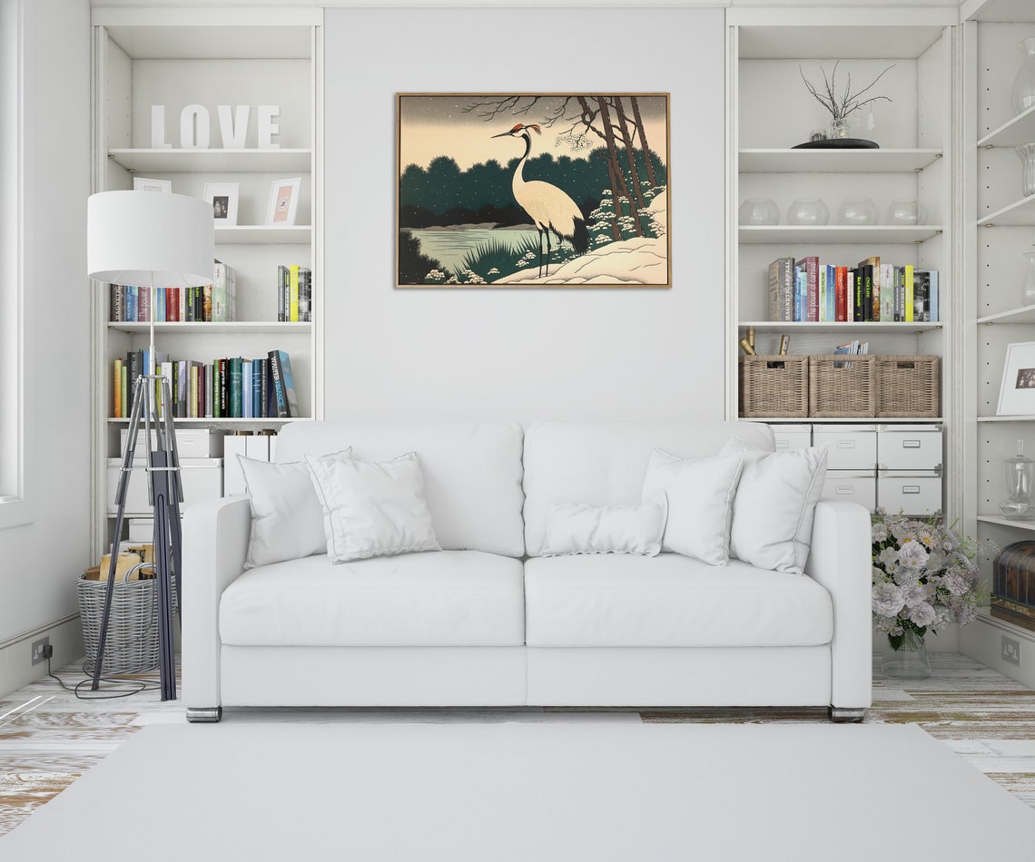 Red Crowned Japanese Crane In The Snow Winter Lake Forest Poster - Image 4