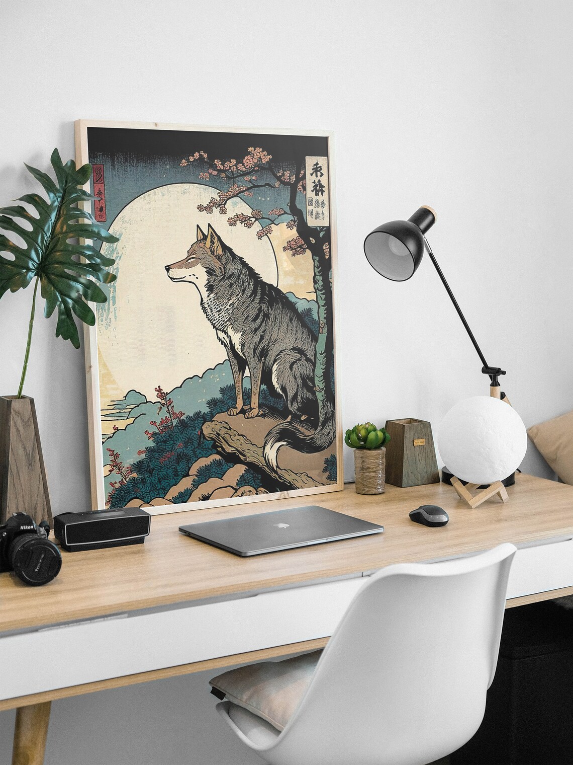 Wolf Japanese Art Style Nara Landscape Poster - Image 2