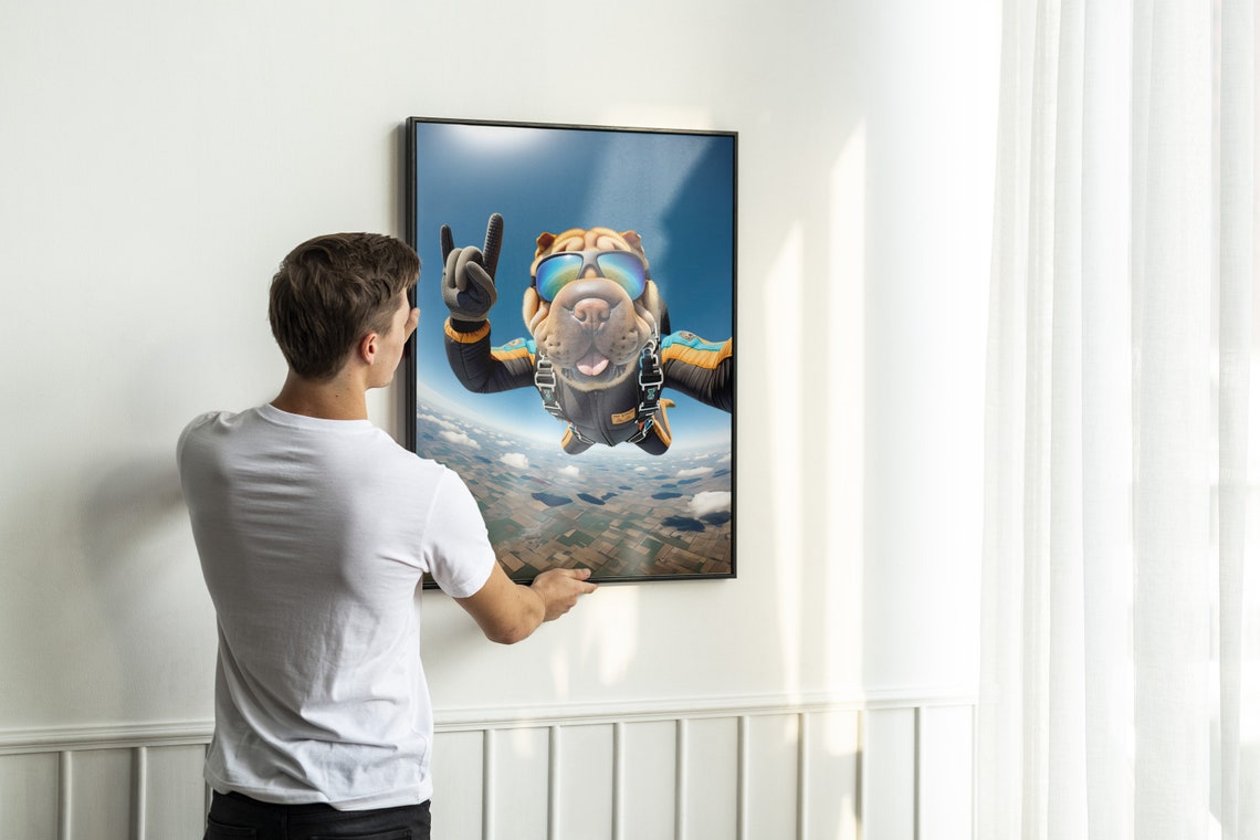 Shar Pei Dog Skydiving In Mirrored Goggles Epic Freefall Dog Poster - Image 2