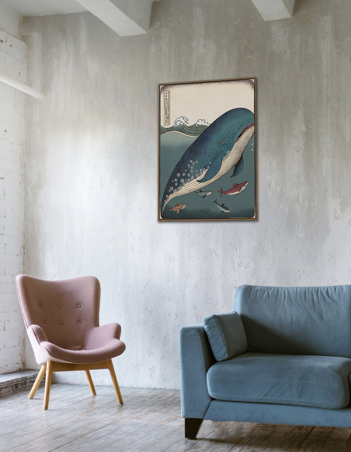Whale And Fish Ukiyo-E Art Print - Image 3