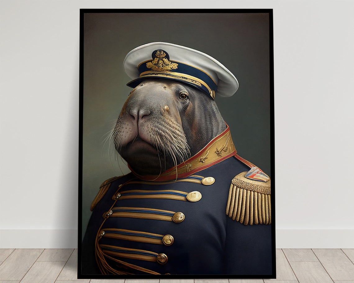 Walrus In Naval Officer Uniform Funny Sea Captain Portrait Poster