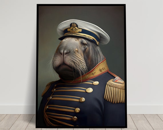 Portrait Of A Morse Morse In Military Uniform Heroic Morse Morse Print Morse Poster Morse Letter Funny Animal Wall Art Official Table