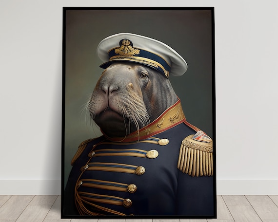 Walrus In Naval Officer Uniform Funny Sea Captain Portrait Poster