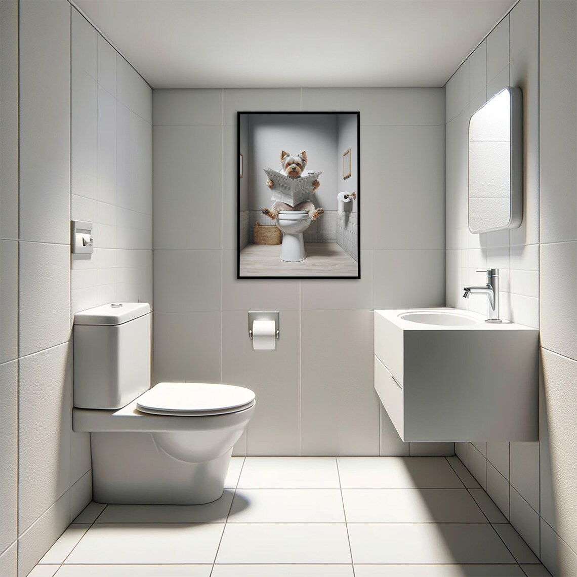 Yorkshire Terrier Reading Newspaper on the Toilet Funny Bathroom Poster - Image 4