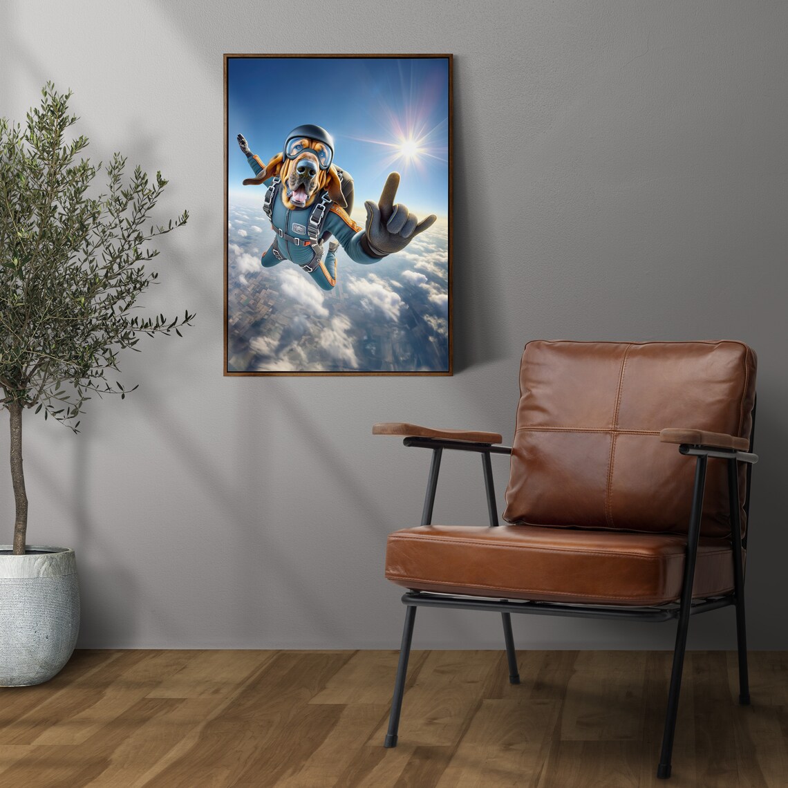 Bloodhound Skydiving In Helmet And Goggles Epic Freefall Dog Poster - Image 3