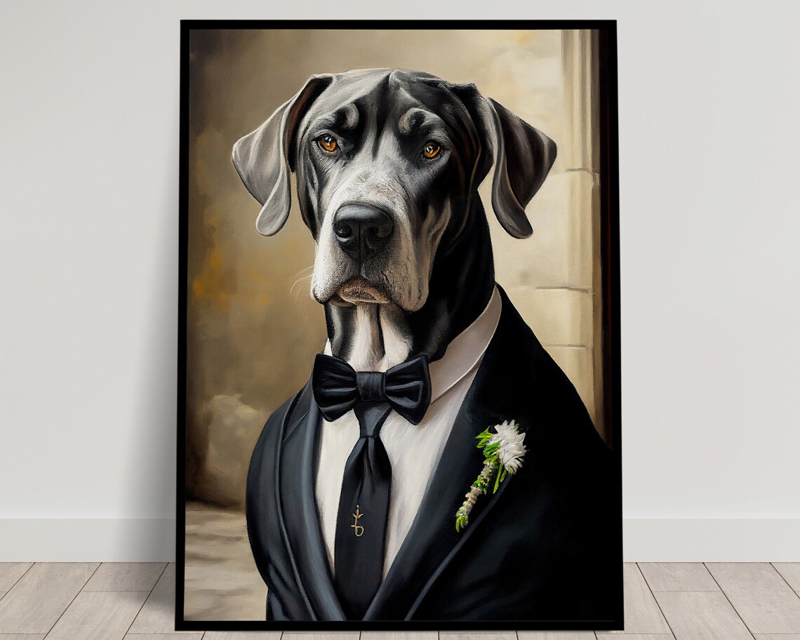 Great Dane In Tuxedo Bow Tie Funny Formal Dog Portrait Poster