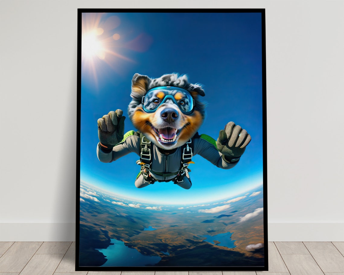 Australian Shepherd Skydiving In Goggles Epic Freefall Dog Poster