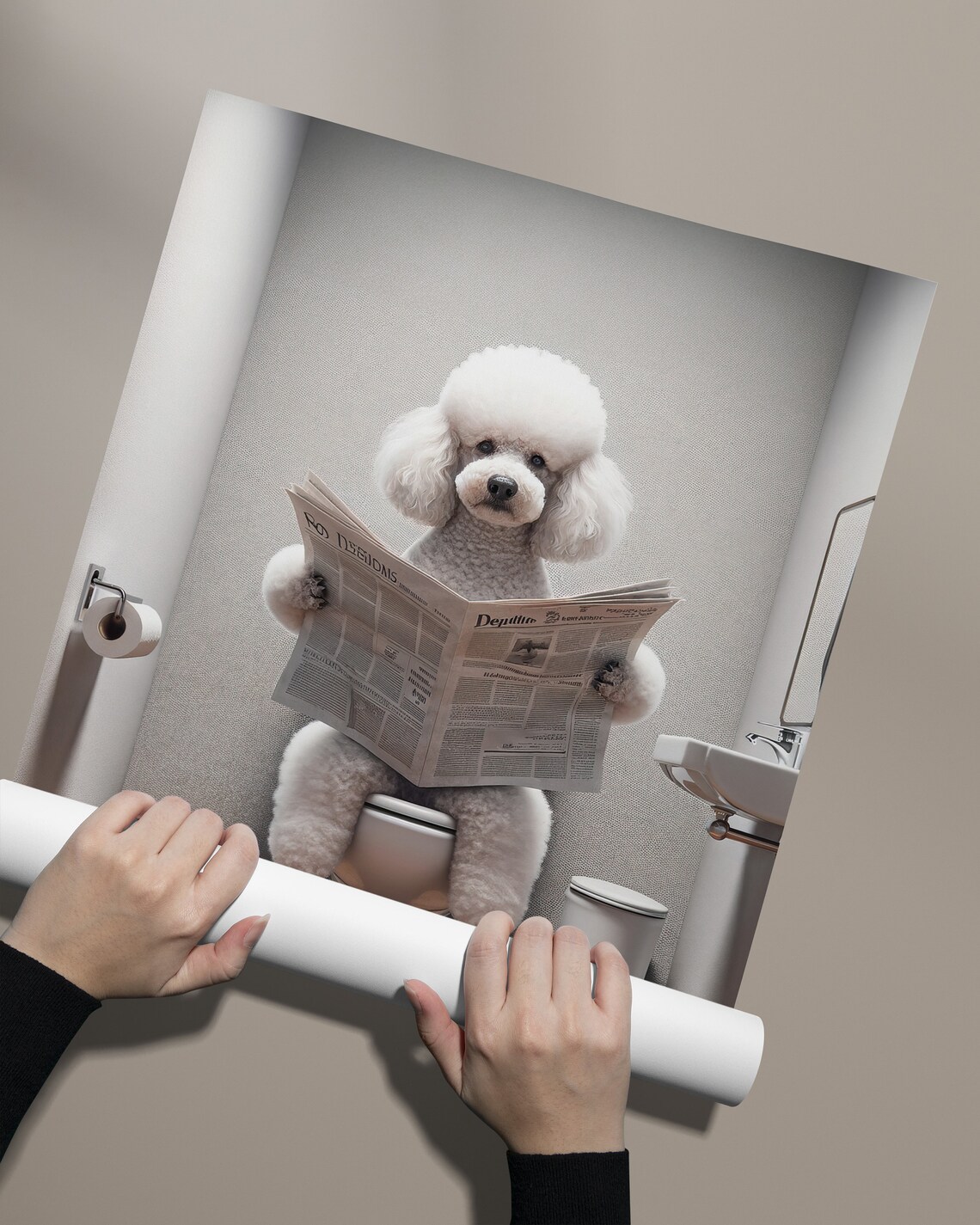 Poodle Reading Newspaper Bathroom Poster Print - Image 2