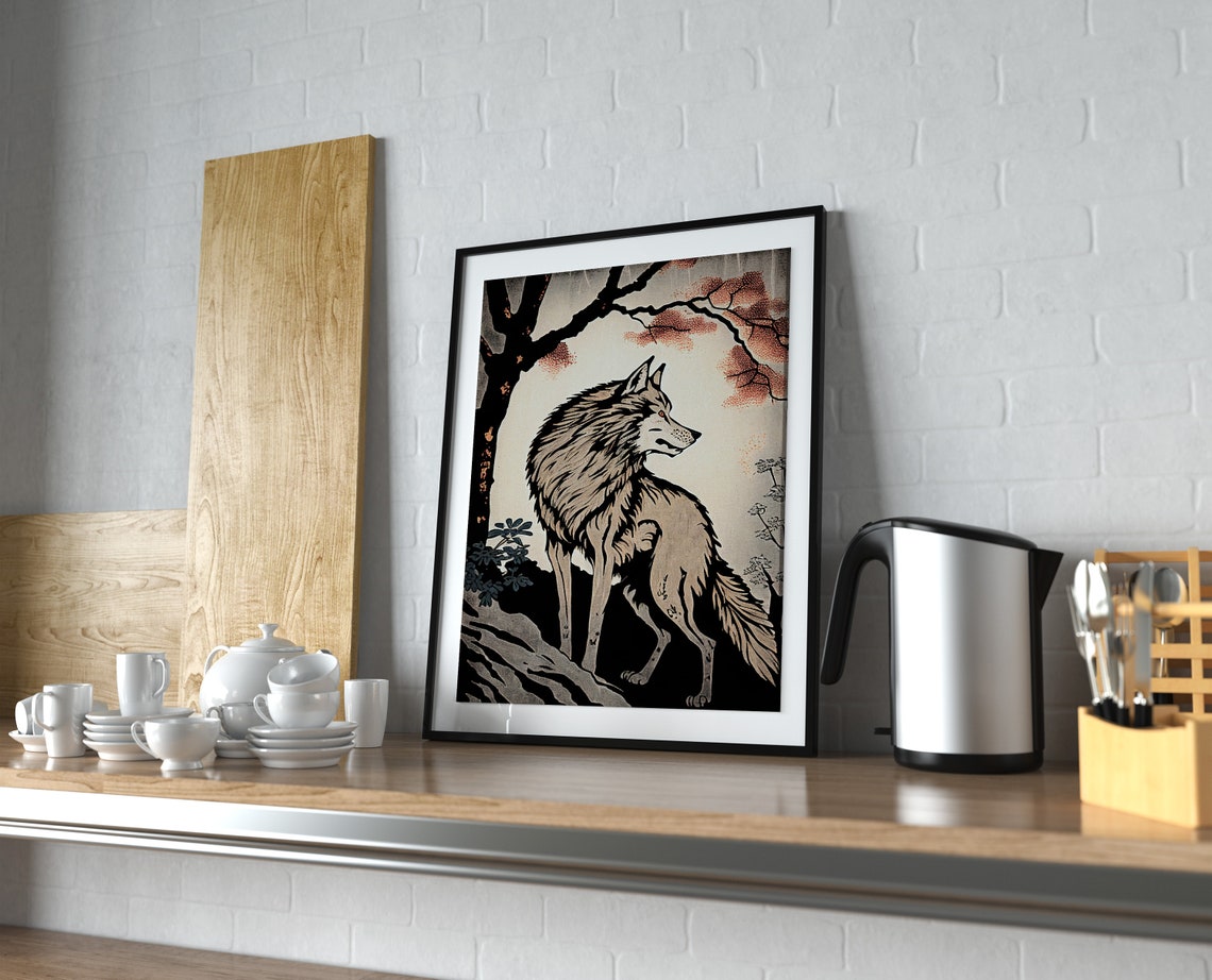 Wolf In The Forest Wall Poster Japanese Art Style Illustration Ukiyo E Print Poster Wall Art Japan Wolf Wall Decor - Image 4
