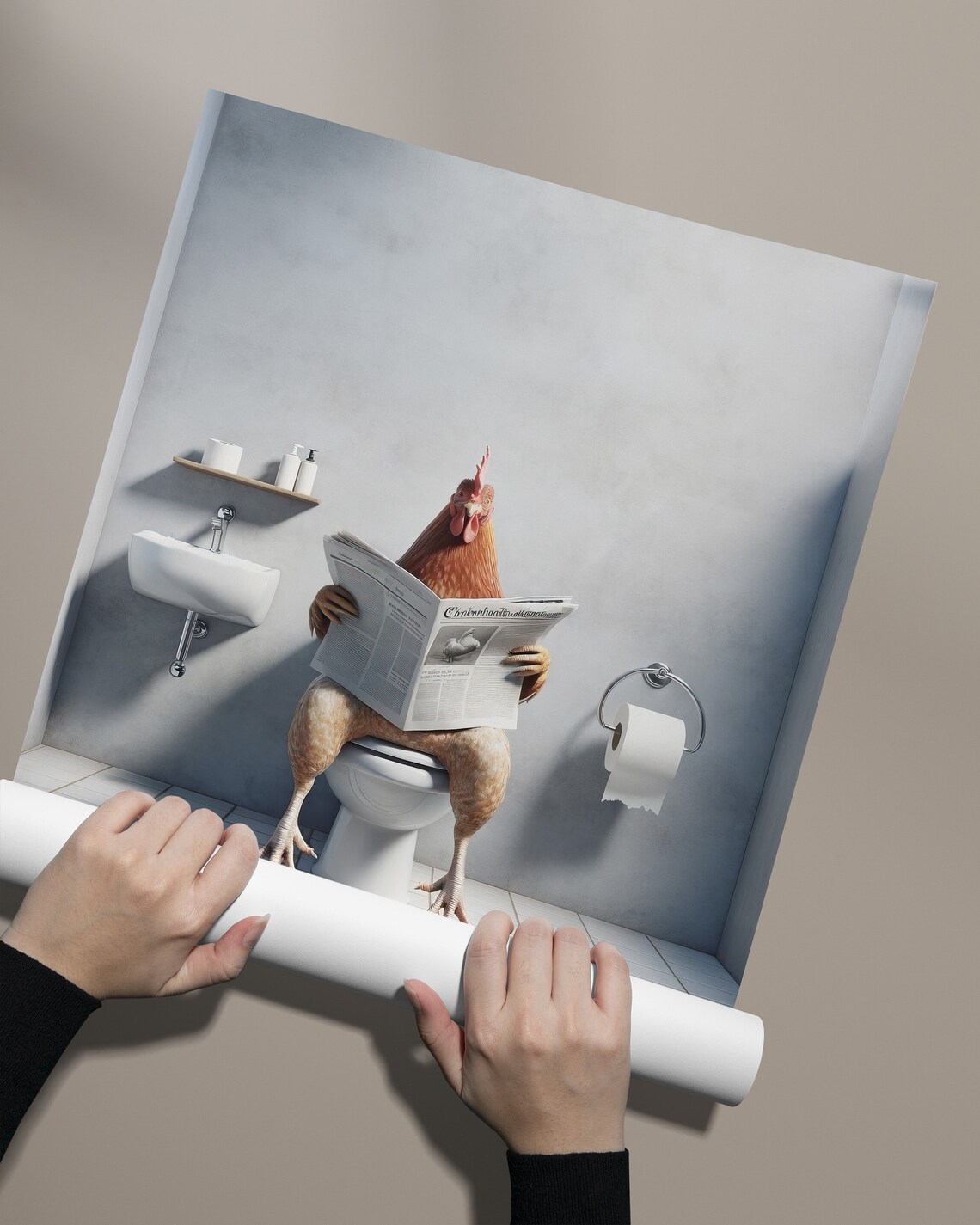 Chicken Reading The Newspaper On The Toilet Poster - Image 2