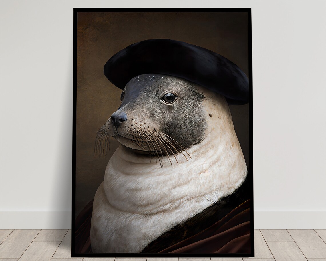 Noble Seal Baroque Style Poster, Animal Portrait