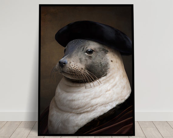 Noble Seal Baroque Style Poster, Animal Portrait