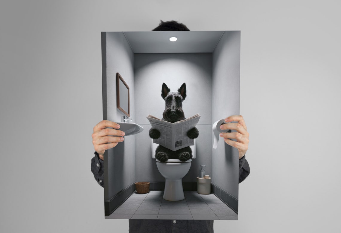 Scottish Terrier Reading the Newspaper on the Toilet Poster Art - Image 3