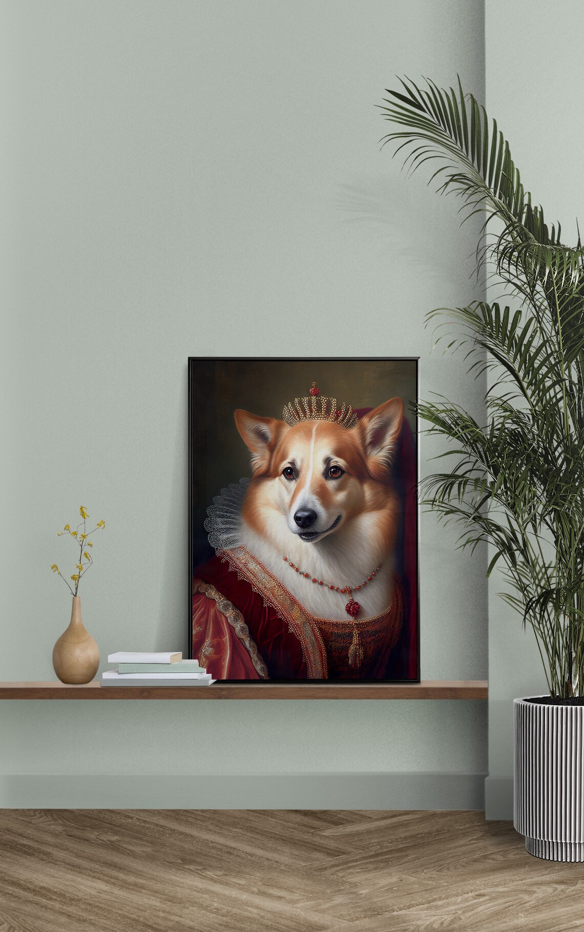 Corgi Queen Royal Portrait In Red Gown And Crown Baroque Pet Poster - Image 2