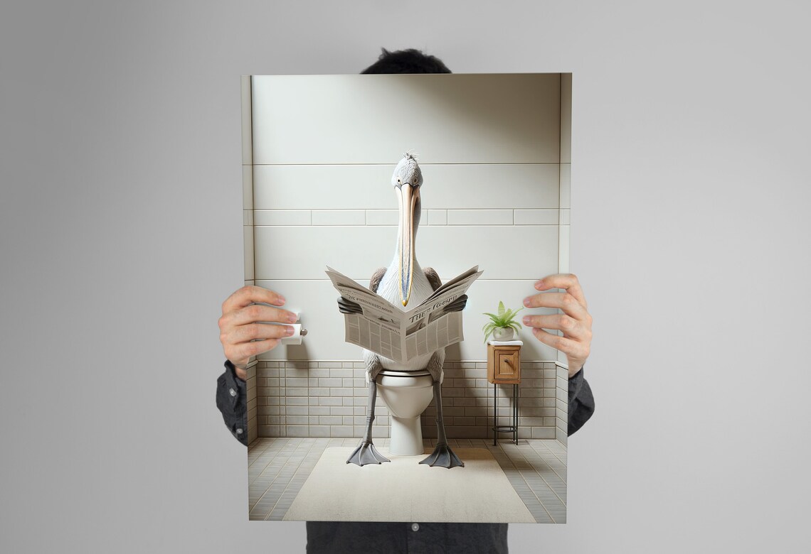 Pelican Reading the Newspaper, Funny Bathroom Poster - Image 3