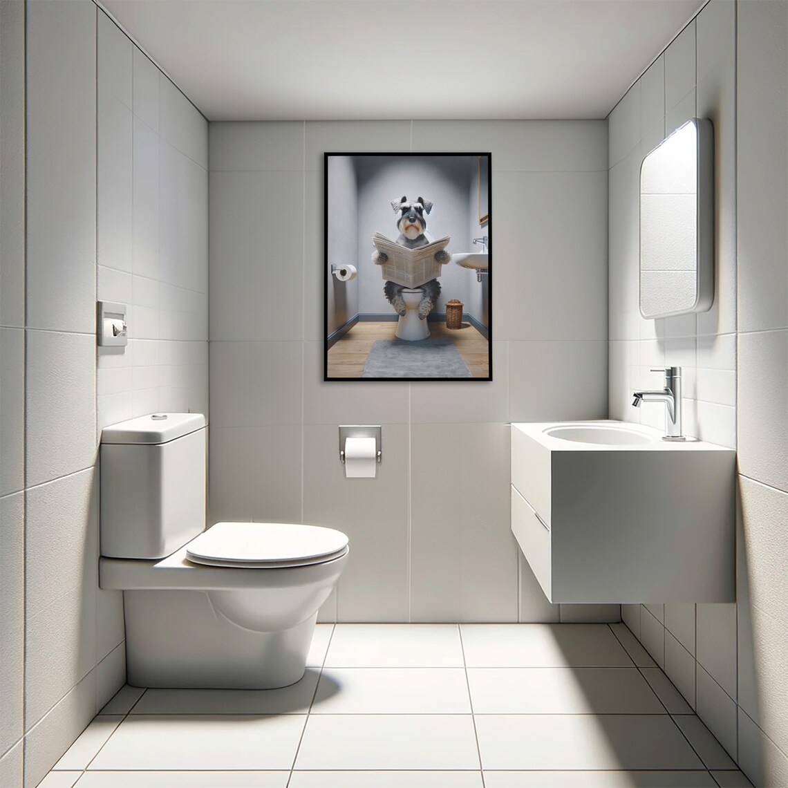 Miniature Schnauzer Reading Newspaper Bathroom Poster - Image 4