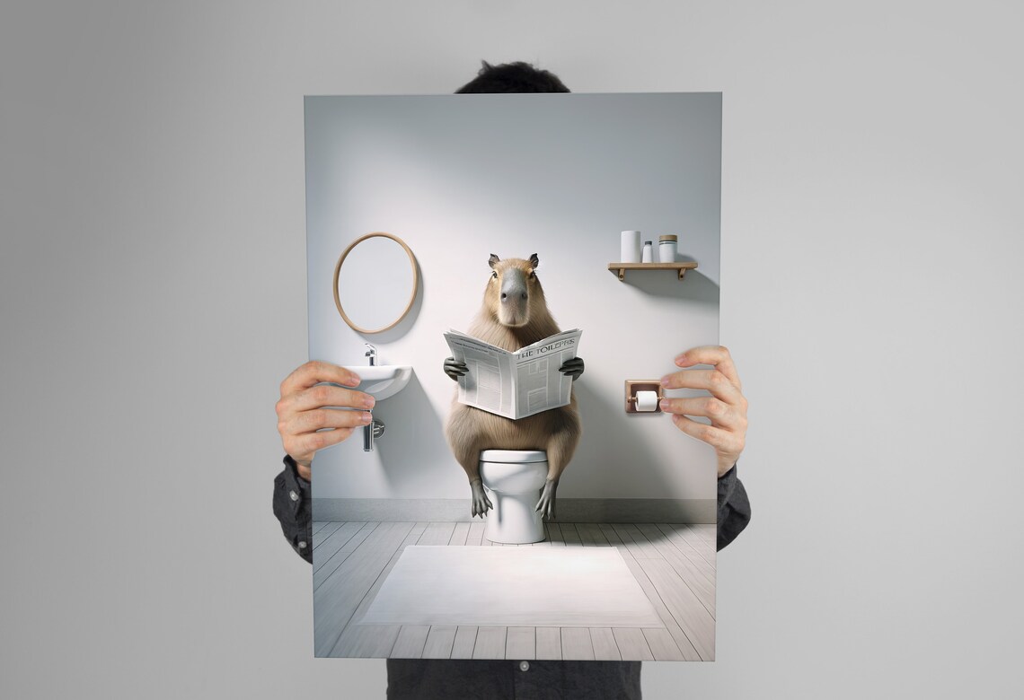 Capybara Reading the Newspaper, Funny Bathroom Poster - Image 3