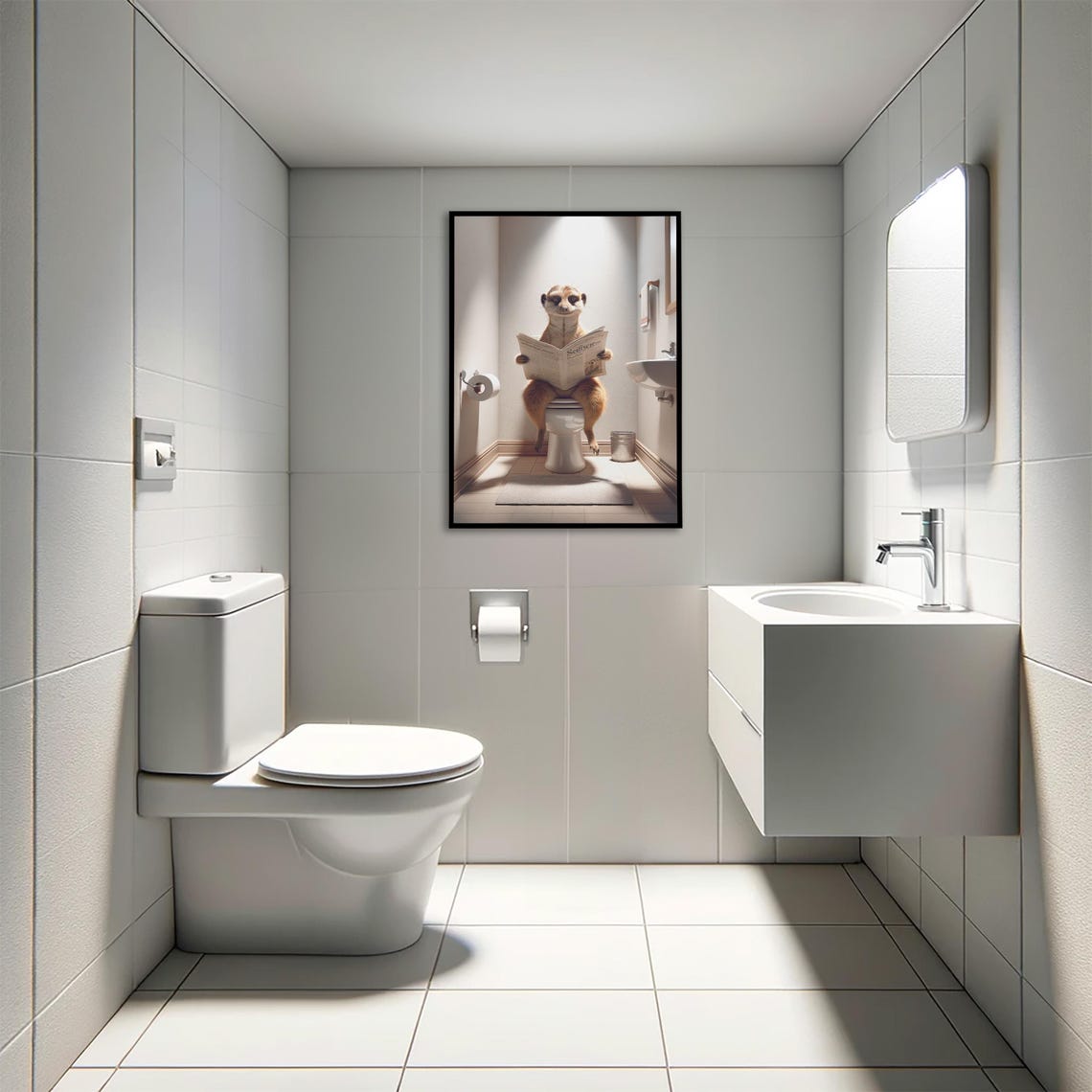 Meerkat Reading Newspaper On The Toilet Funny Bathroom Poster - Image 4