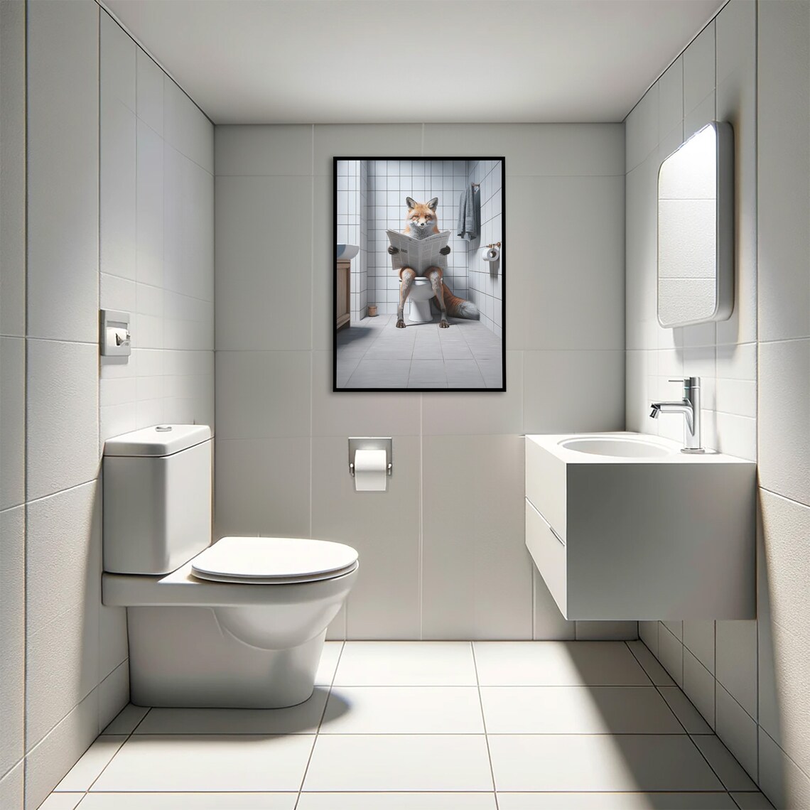 Fox Reading Newspaper Bathroom Poster, Funny Decor - Image 4